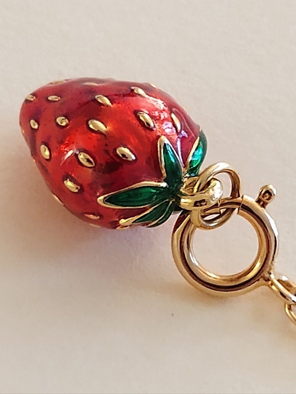 Vintage Joan Rivers Enamel Strawberry Charm with Gold-Tone Extender Chain